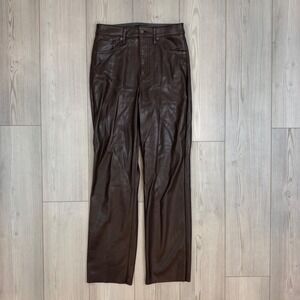 Express Modern Straight Super High Rise Faux Leather Pants Brown 6R